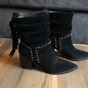 Brand New. Black Heeled Boots with Studded Detailing 9.5
